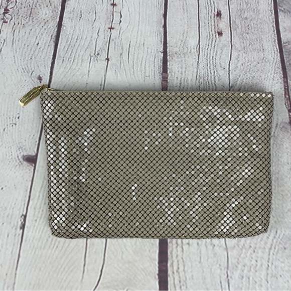 Whiting And Davis Mesh Chainmail Clutch Crossbody Taupe Tan - Picture 14 of 14